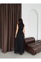 Black Belted Pleated Crew Neck Maxi Chiffon Dress - 7