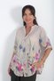 Women's Italian Oversized Cotton Shirt with Big Floral Prints on the Hem and Sleeves - 3