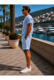 Men's Premium Jogger Loose Textured Blue Linen Shorts - 2