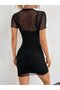 Women's Rope Strap Short Diving Suit and Short Sleeve Tulle Dress Two-Piece Set - 4