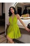 Green Halter Neck Mini Dress – Waist Detail, Flowing Skirt, Stylish Summer Dress 8000 - 4