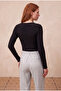 Women's Black Textured Wrinkled Regular Fit Crew Neck Long Sleeve Blouse Margarida - 4