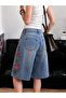 Flower Patterned Blue Baggy Unisex Shorts Bermuda - 2