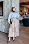 Beige Layered Chiffon Skirt with Elastic Waist