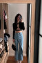 Women's Wide Leg Ice Blue Skirted Jeans