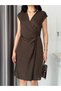 Brown Double-Breasted Sleeveless Striped Midi Satin Dress - 4