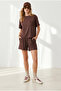 Women's Brown Lace Detailed Top and Bottom Draped Set Tkm-19000507