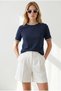 Women's Navy Blue T-Shirt with Braided Detail Tsh-19000969 - 3