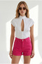 Women's Fuchsia Folded-Cuff Pocket Shorts Shrt-19000097 - 4