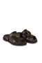 Brown Leather Women's Flat Slippers - 3