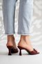 Women's Burgundy Patent Leather Stone Buckle Square Toe 7 cm Goblet Heeled Slippers Shoes Lorea - 7