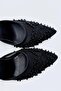 Lace Bead Detailed Elastic Women's Heeled Shoes Stiletto Black - 4