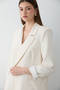 Women's Natural Striped Lined Blazer Jacket with Sleeve Detail - 4