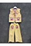 Girl's Cotton Yellow Gingham Cherry Embroidered Vest and Trousers Set - 2