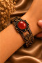 Women's Carnelian Stone Copper Bracelet with Leaf Figure, Authentic Design, Adjustable Stylish Bracelet - 2