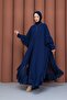 Stone Detailed Chiffon Abaya with Inner Lining in Navy Blue - 3