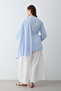 Women's Blue Linen Belted Tunic with Scarf Detail - 7