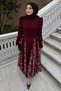 Lace Burgundy Hijab Dress Skirt Lace Bell Dress Hijab Evening Dress Hijab Graduation Dress - 2