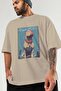 For Dog Lovers 40 Front Dog Printed Beige Oversize T-Shirt 100% Cotton Unisex Dog Lover Premium Design - 3