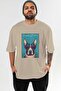 For Dog Lovers 47 Front Dog Printed Beige Oversize T-Shirt 100% Cotton Unisex Dog Lover Premium Design - 2