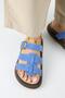 Borde Women's Genuine Leather Scarf and Buckle Nubuck Blue Slippers - 8