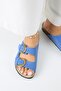 Fuga Women's Leather Genuine Leather Double Buckle Nubuck Blue Slippers - 8