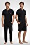 Men's Three-Piece 3-Piece Large Size Shorts+ Short Sleeve Pajama Set 100% Cotton
