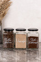 Set of 3 1-Liter Decorative Glass Jars Coffee Set with Label Metal Lid Erzak Turkish Coffee Filter Coffee Storage Container - 2