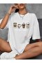 4-Piece Coffee Printed Oversize Casual Boyfriend T-Shirt