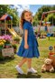 Girl's Denim Dress with Belt and Buttons, Layered Skirt, Denim Dress for Ages 5-10 - 2