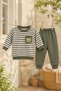 Boy's - Baby Set - Striped Seasonal Top and Bottom Set with Teddy Bear Pocket - 2
