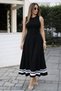 Women's Strappy Round Neck Long Viscose Dress with Stripe Detail at the Hem