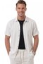 White Slim Fit Striped Textured Linen Look Short Sleeve Men's Sports Shirt 2602648