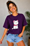 Cute Cat Printed Crew Neck Unisex Oversize T-Shirt with Bow Tie – Cotton T-Shirt