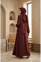 Shirt with Collar Buttons and Snap Fasteners, Hijab Double Set 2281-03 Brown - 5