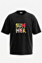 Summer Fruits Design Back Printed Cotton Black Oversize T-Shirt