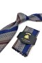 Navy Blue Gold Line Pattern Classic Tie with Handkerchief Kk13707 - 4