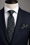 Green Motif Pattern Classic Tie with Handkerchief Kk13770