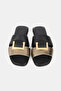 Women's Black - Platinum Genuine Natural Leather Flat Slippers with Buckle, Size 36-41 - 5