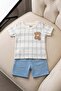 Baby Boy Summer 2-Piece Set Teddy Bear Embroidered Plaid Pattern Shorts and Top Set 3-6-9-12 Months