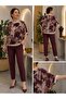 Women's Floral Patterned Bat Sleeve Chiffon Blouse Burgundy - 2