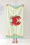 Crab Themed Striped Marine Beach Towel-Mediterranean Style Green Red Quick Drying Microfiber Towel - 7