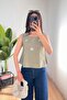 Daisy Bead Embroidered Thick Strap Khaki Blouse
