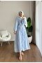 Women's Ruffled Dove Dress with Waist Tie - Blue