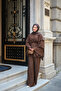 Women's Ruffle Sleeve Detailed Elastic Waist Suit Brown - 3