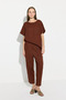 Elastic Waist Carrot Cut Linen Trousers - Tile - 3