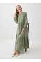 Linen Hijab Dress with Cutouts and Tie-Down Sleeves - Cagla -