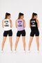 3-Piece Women's Cropped Tank Set – Gym and Tonic Printed Sports Tank Set (White-Lilac-Black)
