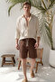 Lightweight and Comfortable Wide-Legged Muslin Shorts - Brown - 4
