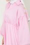 Women's Striped Balloon Sleeve Gathered Pink Hijab Shirt - 3